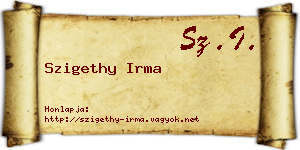 Szigethy Irma névjegykártya